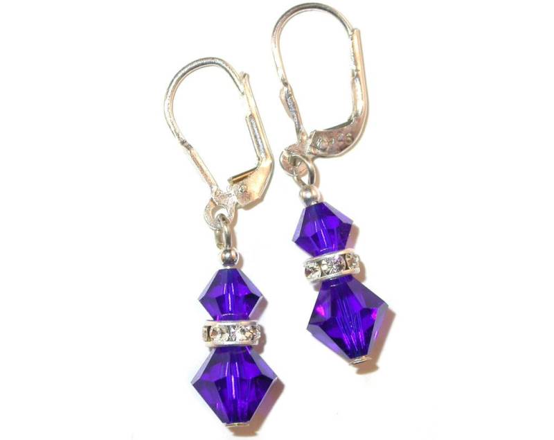 Royal Cobalt Blue Kristall Ohrringe Sterlingsilber Ohrhänger Swarovski Elements - Clip-On Oder Pierced von CharminglyYoursToo