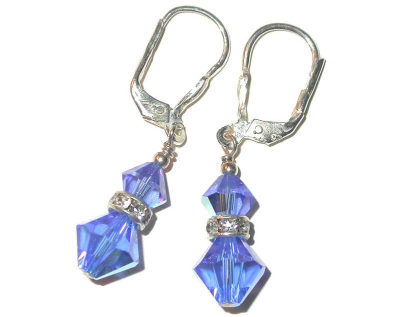 Saphir Blau Kristall Ohrringe Sterlingsilber Ohrhänger Swarovski Elements von CharminglyYoursToo