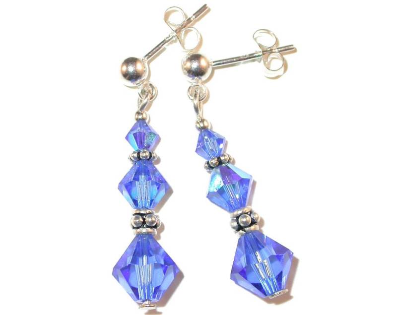 Sapphire Blue Kristall Ohrhänger Bali Sterlingsilber Swarovski Elements - Clip-On Oder Pierced von CharminglyYoursToo