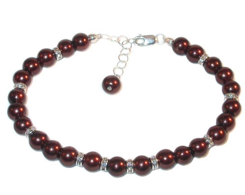 Schokolade Braun Perlen Armband Sterling Silber Faux Glas Swarovski Elements von CharminglyYoursToo