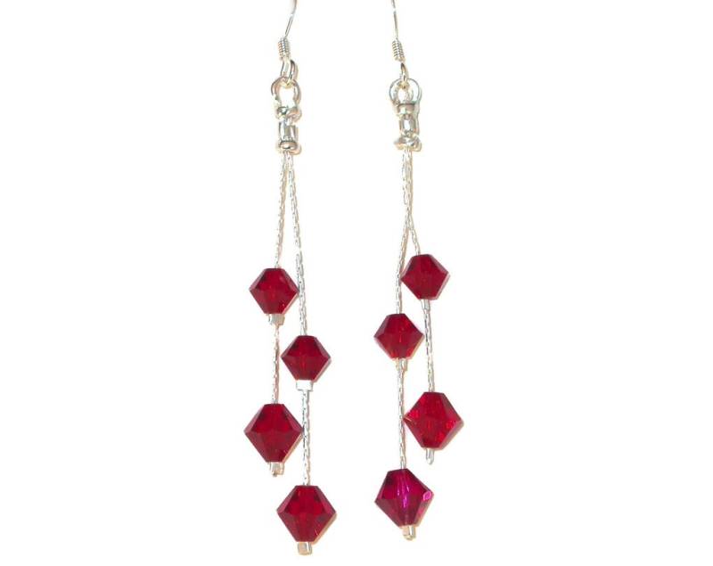 Siam Red Kristall Ohrringe Sterling Silber Quaste Baumeln Swarovski Elements von CharminglyYoursToo