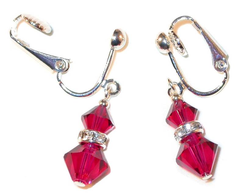 Siam Red Kristall Ohrringe Sterling Silber Swarovski Elements Juli Birthstone - Clip-On Oder Durchbohrt von CharminglyYoursToo