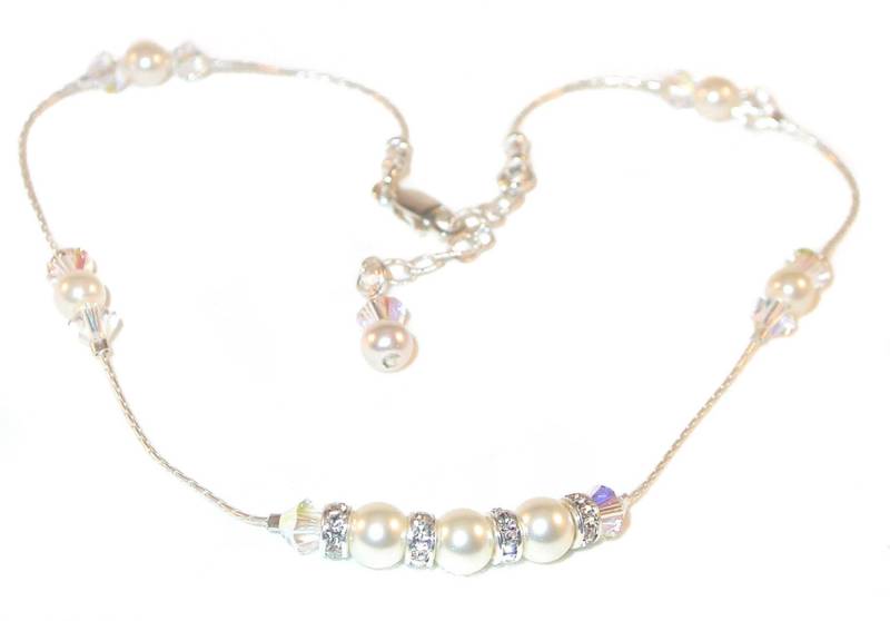 Swarovski Crystal Pearl Fußkettchen Sterling Silber Cream & Clear Ab Handgefertigt von CharminglyYoursToo