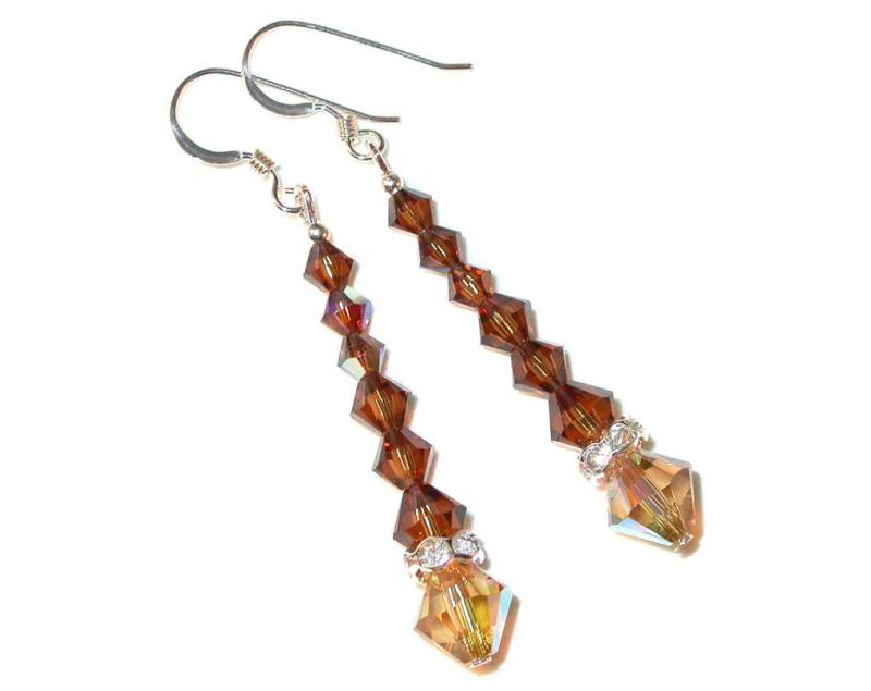 Swarovski Elements Crystal Ohrhänger Lang 2-Ton Topaz Braun - Clip-On Oder Pierced von CharminglyYoursToo