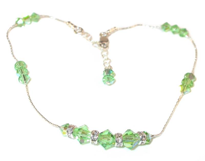 Swarovski Kristall Fußkettchen Sterling Silber Peridot Grün Handgefertigt von CharminglyYoursToo