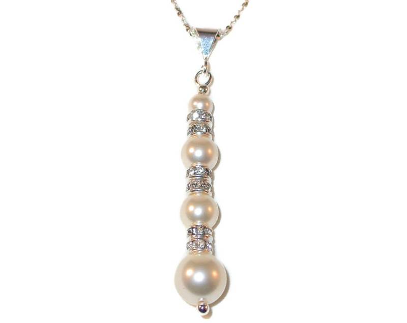 Swarovski Perle Anhänger Elemente Braut Sterling Silber Lange Tropfen Creme von CharminglyYoursToo