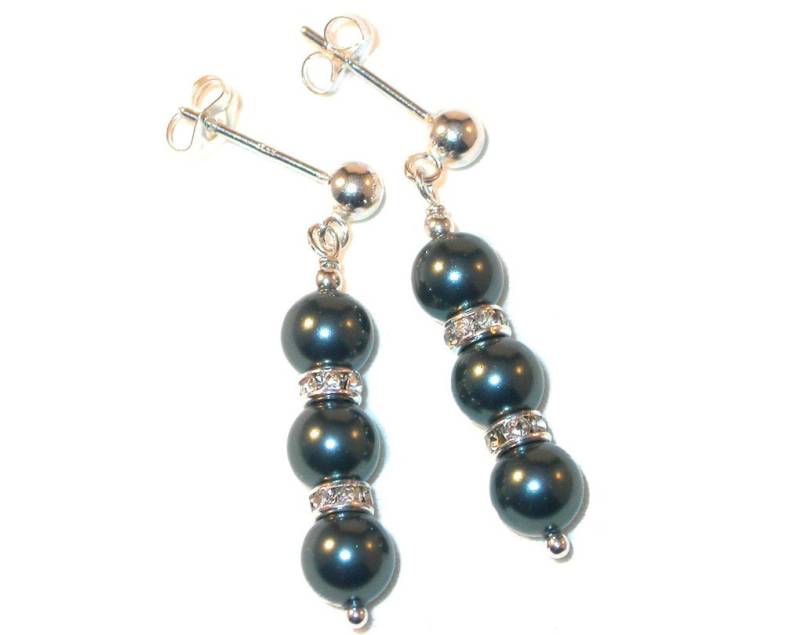 Tahiti Teal Perlen Ohrringe Braut Swarovski Crystal Elements Sterling Silber Ohrhänger von CharminglyYoursToo