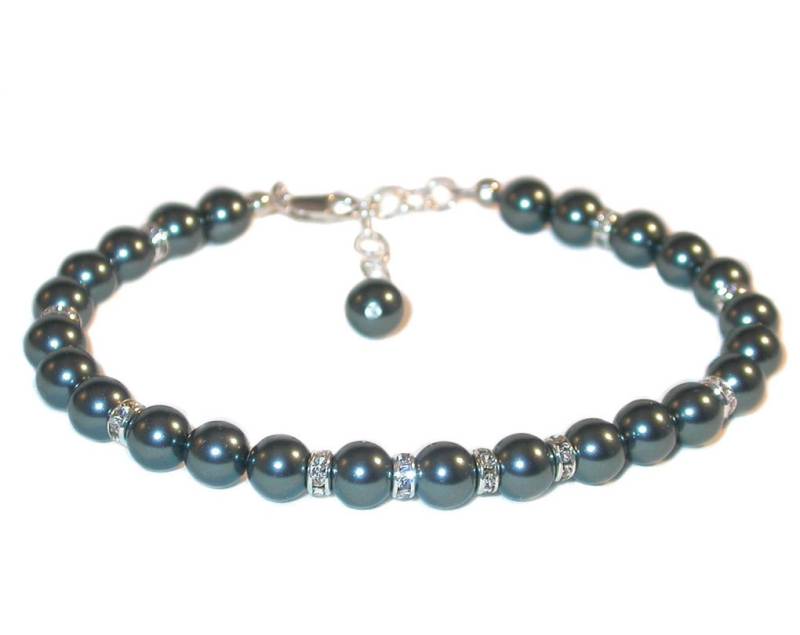 Tahitian Teal Perlenarmband Sterling Silber Brautjungfer Swarovski Elements von CharminglyYoursToo