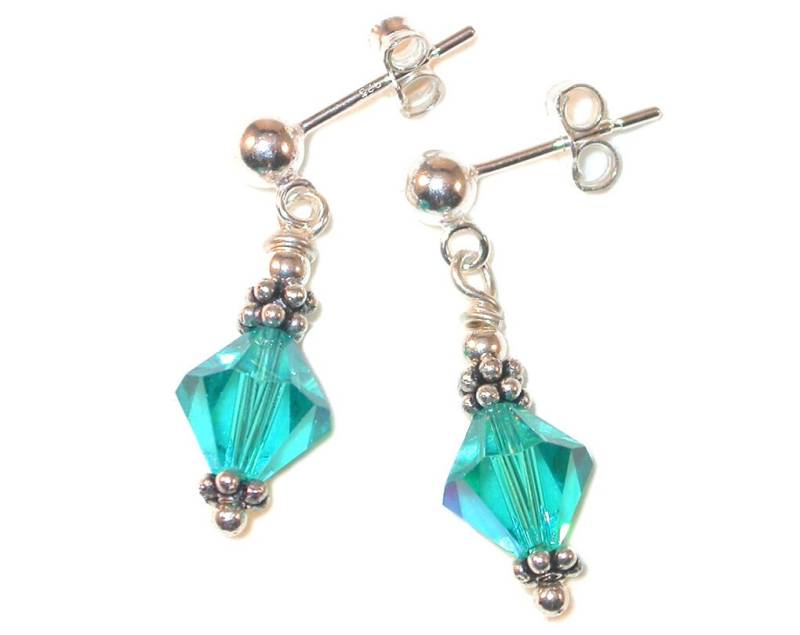 Türkis Blau Zirkon Kristall Ohrringe Bali Sterling Silber Dezember Geburtsstein Swarovski Elements - Clip-On & Pierced von CharminglyYoursToo