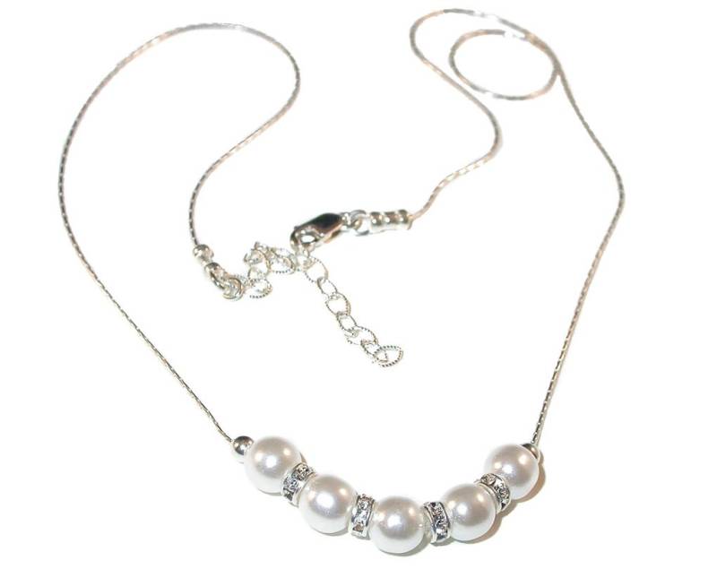 Weisse Perlenkette Konfirmation Braut Sterling Silber Swarovski Elements Weisse Perlenkette Konfirmation Braut Sterling Silber Swarovski Elements von CharminglyYoursToo