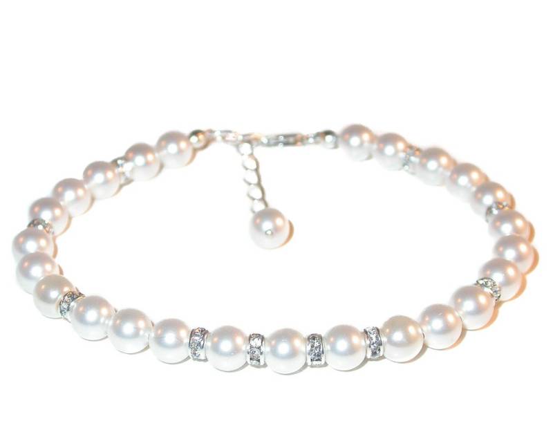 White Perlen Armband Sterling Silber Braut Swarovski Elements von CharminglyYoursToo