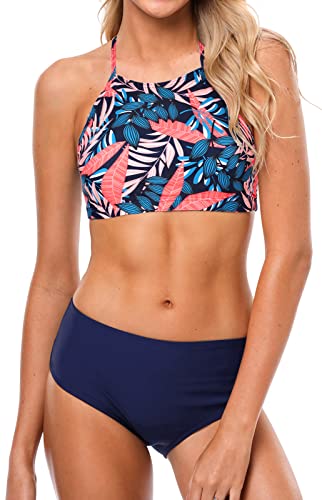 CharmLeaks Damen Neckholder Bikini Bademode High Neck Zweiteiliger Bikini Badeanzüge - mehrfarbig - Medium von Charmleaks