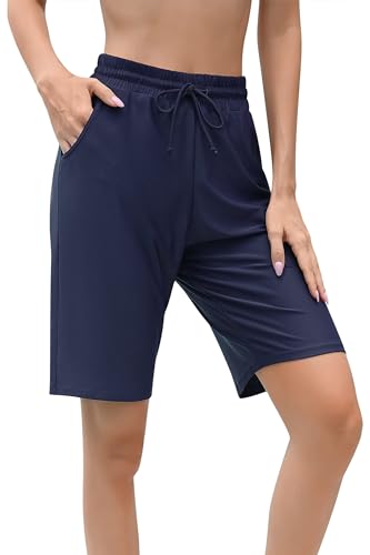 Charmo Badeshorts Damen mit Handytasche High Waist Baderadler Lang Swim Shorts Knielang Badehose Beach Shorts UV Schutz mit Innenslip von Charmo