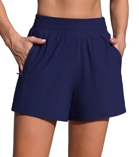 Charmo Damen 3" High Waisted Swim Shorts mit Reißverschlusstaschen Quick Dry Board Shorts Badeanzug Bottoms Built-in Brief von Charmo
