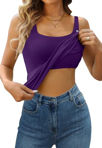 Charmo Damen Baumwoll Unterhemden Tank Top mit Träger BH Sport Top Verstellbare breitere Träger Camisole Basic Cami Tanks Lila von Charmo