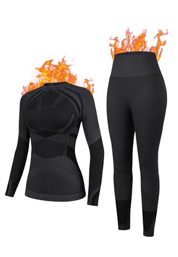Charmo Thermounterwäsche für Damen Winter Skiunterwäsche Funktionsunterwäsche Set Halbzip ski unterwäsche Frauen Lange Unterwäsche extra warm von Charmo