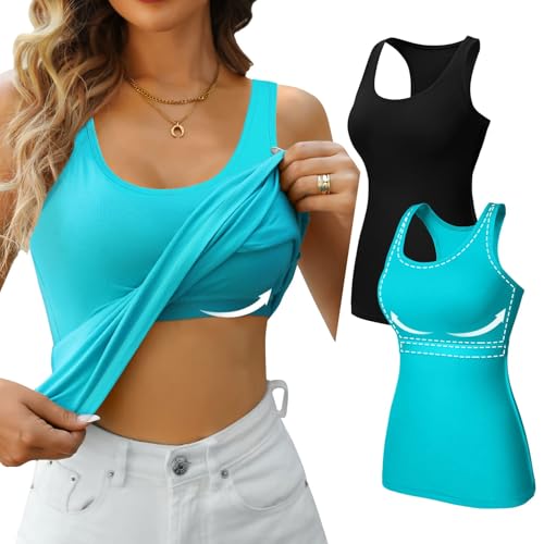 Charmo Top Damen Unterhemd BH Hemd mit Cups Basic Racerback Tank Top mit integriertem BH Stretch eng Trägertop Tanktops Frauen 2er Pack von Charmo