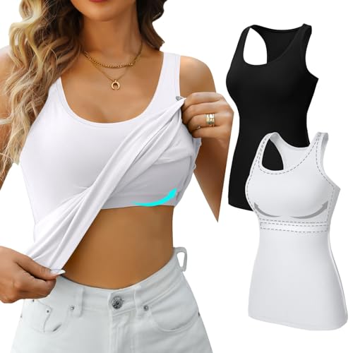 Charmo Unterhemd Damen BH Hemd Baumwoll Sommer Tank Tops mit integriertem BH Slim Fit Trägertop Tanktops Frauen Weiß Schwarz 2er Pack Charmo Unterhemd Damen BH Hemd Baumwoll Sommer Tank Tops mit integriertem BH Slim Fit Trägertop Tanktops Frauen Weiß Schwarz 2er Pack von Charmo