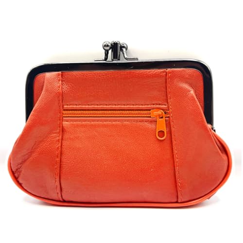 Charmoni - Damengeldbörse – Geldbörse mit Klick-Klack-Verschluss – Reißverschlusstasche – aus Lammleder – 15 x 10 x 1 cm, Orange, one size, Klassisch Charmoni - Damengeldbörse – Geldbörse mit Klick-Klack-Verschluss – Reißverschlusstasche – aus Lammleder – 15 x 10 x 1 cm, Orange, one size, Klassisch von Charmoni