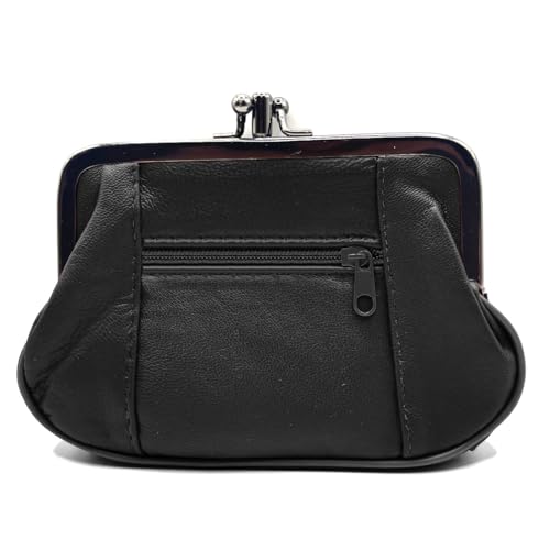Charmoni - Damengeldbörse – Geldbörse mit Klick-Klack-Verschluss – Reißverschlusstasche – aus Lammleder – 15 x 10 x 1 cm, Schwarz , one size, Klassisch Charmoni - Damengeldbörse – Geldbörse mit Klick-Klack-Verschluss – Reißverschlusstasche – aus Lammleder – 15 x 10 x 1 cm, Schwarz , one size, Klassisch von Charmoni
