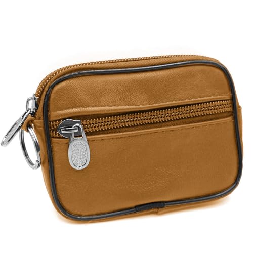 Charmoni - Geldbörse – Geldbörse – mehrere Taschen – aus echtem Leder – Top Qualität – für Herren, camel, one size, 2 ZIPS PLUS von Charmoni