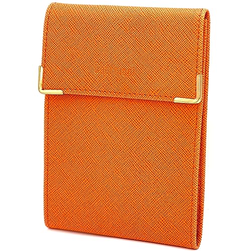 Charmoni - Schutzhülle für Scheckheft, lang, faltbar, linke Ferse – 3 Kreditkartenfächer – 3 Fächer – kompakt – aus Rindsleder – 10,5 cm x 14,5 cm, Zsf Orange, one size, Klassisch von Charmoni