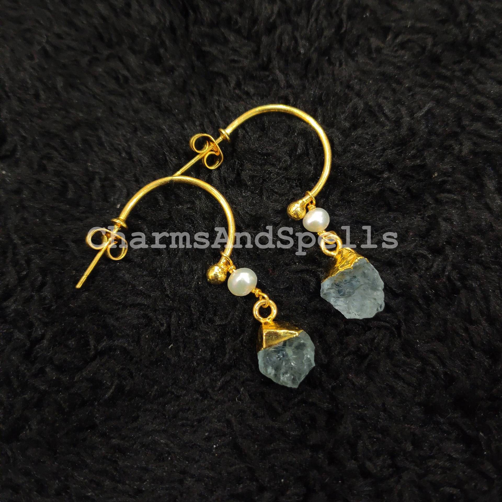 Rohe Aquamarin-Ohrringe, Galvanisierte Ohrringe, Geburtsstein-Ohrringe, 14K Vergoldete Rohe Edelstein-Ohrringe, Frauen-Ohrringe, Geschenk von CharmsAndSpellsIn