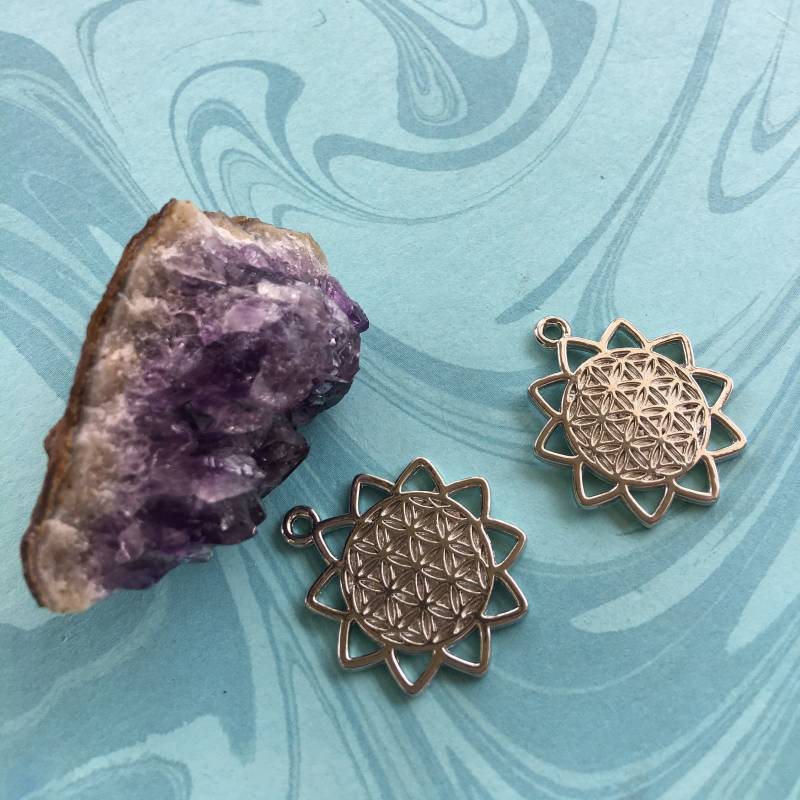 Blume Des Lebens Charm Versilberter Stern Anhänger | 2Er Set von CharmsJC