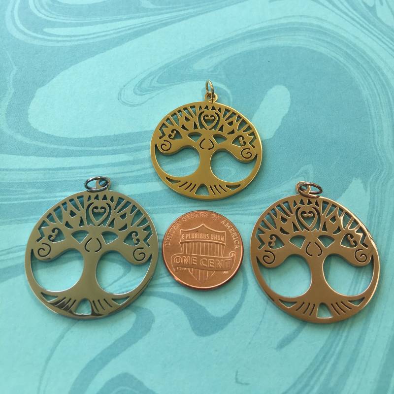 Edelstahl-Baum Des Lebens 30x33mm-Charm-Anhänger, Gold Überzogene Rose Vergoldet Und Edelstahl Farbe von CharmsJC