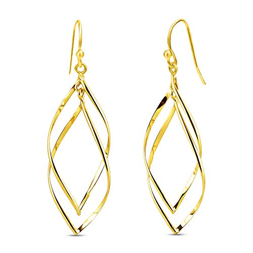 Charmsy Silver Damen Doppeltes verdrehte Linear Marquise Loops Französisch Draht-Tropfen baumeln Ohrringe 55 Gelbes Gold von Charmsy Silver