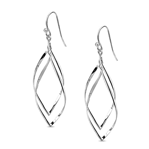 Charmsy Silver Damen Doppeltes verdrehte Linear Marquise Loops Französisch Draht-Tropfen baumeln Ohrringe 55 Silber von Charmsy Silver