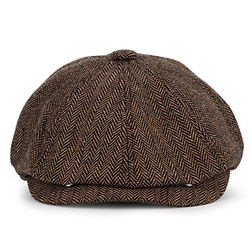 Charmylo Newsboy Stil Tellermütze Schirmmütze Herren Damen - 8 Panel Peaky Fischgräten Tweed Retro 1930s Schiebermütze Gatsby Cap Flat Hut, passen, Schwarzer Kaffee(58) von Charmylo