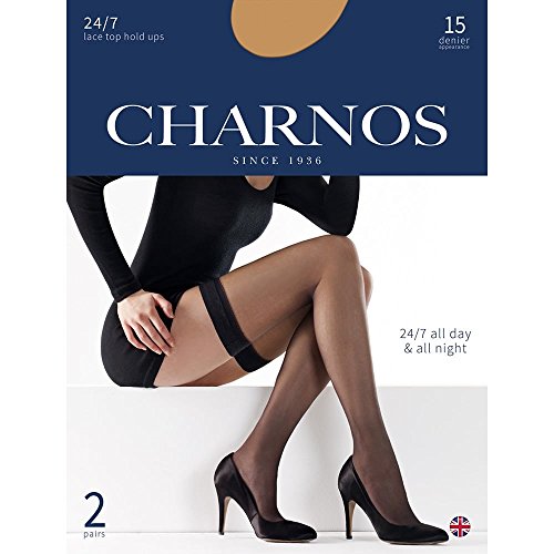 CHARNOS Damen 15 Denier Hold Ups Halterlose Strümpfe, 15 DEN, Schwarz, S (2er Pack) von Charnos