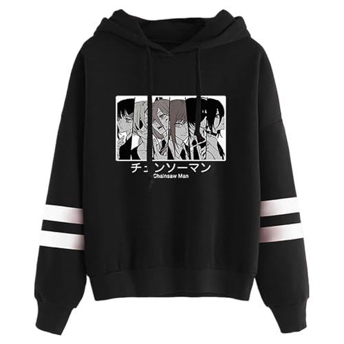 Anime Chainsaw Man Cosplay Cartoon Bar Sleeve Hoodie Schwarz Casual Sweater für Manga Kettensägen-Man Fans Geschenk, Schwarz 3, M von Charous