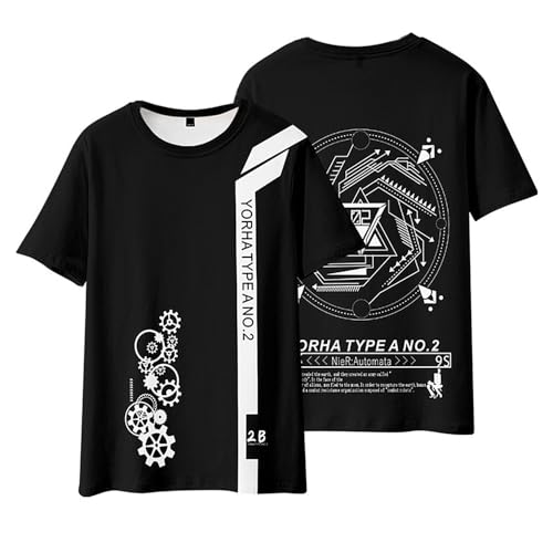 Anime Game NieR:Automata Yorha No.2 Type B Cartoon Digitaldruck T-Shirt Verwendet für Manga 2B Fans Cosplay Geschenk, schwarz 1, XXL von Charous