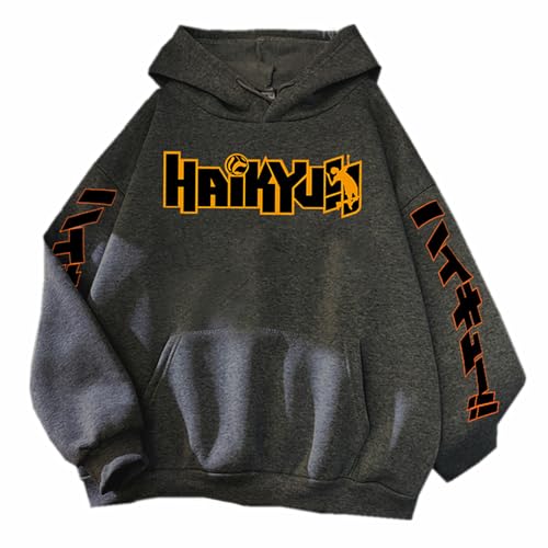 Anime Haikyuu! Karasuno Club Cartoon Print Hoodie, Unisex, lockere Sweatshirts für Manga-Fans, Cosplay oder Geschenk, grau, L von Charous