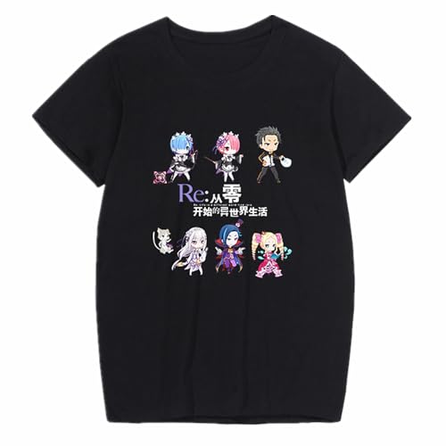Anime Re:Life in a Different World from Zero Black Cotton Cartoon Print T-Shirt Used for Manga Fans Cosplay Gift, schwarz 2, XL von Charous