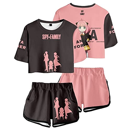 Anime SPY×Family Cosplay Anya Forger Crop Top,2023 Mode T-Shirt Shorts Für Manga Fans Cosplay Oder Geschenk von Charous