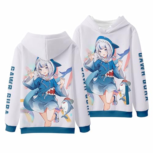 Anime Virtual Anchor Gawr Gura Cosplay Cartoon Print Hoodie Unisex Casual Sweatshirts Verwendet für Gura Fans Geschenk, weiß 2, 4XL von Charous