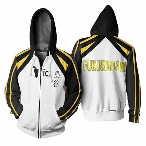 Charous Anime Haikyuu!! FUKURODANI Club 3D-Digitaldruck Reißverschluss Hoodie Unisex Sweatshirts für Manga-Fans Cosplay Geschenk, Schwarz , M von Charous