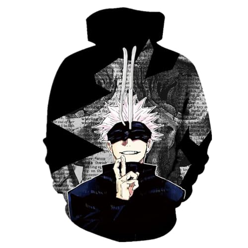 Charous Manga Jujutsu Kaisen Cosplay Satoru Gojo Digitaldruck Hoodie Sweatshirt Verwendet für Anime Fans Festivals Geschenk, schwarz 1, XL von Charous