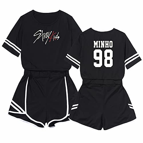 Kpop-Stray Kids Band T-Shirt Und Shorts Anzug Loungewear Zur Unterstützung Von StrayKids Fans Stay Geschenk,Schwarz-8,M von Charous