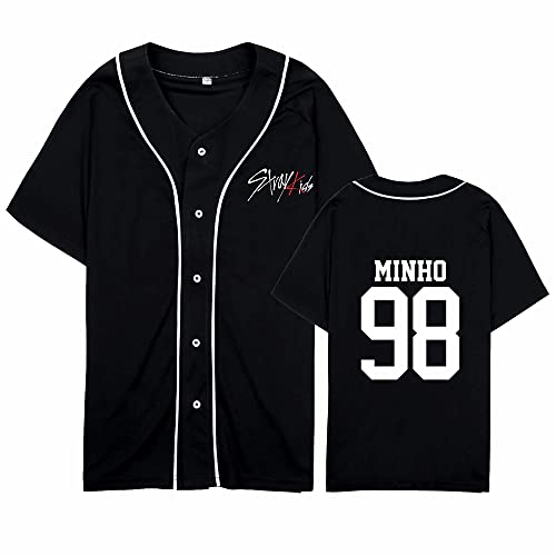 Kpop-StrayKids Baseball T-Shirt,Sommer Cool Black Cardigan T-Shirts Für Stray Kids Band Fans Stay Geschenk von Charous