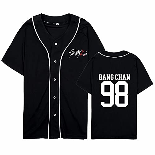 charous Kpop-StrayKids Baseball T-Shirt,Sommer Cool Black Cardigan T-Shirts Für Stray Kids Band Fans Stay Geschenk, XXL von Charous