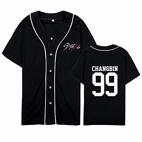 charous Kpop-StrayKids Baseball T-Shirt,Sommer Cool Black Cardigan T-Shirts Für Stray Kids Band Fans Stay Geschenk von Charous