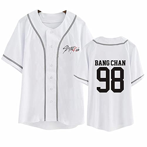 Kpop-StrayKids Baseball T-Shirt,Sommer Cool White Cardigan T-Shirts Für Stray Kids Band Fans Stay Geschenk von Charous