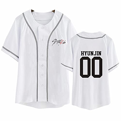 Kpop-StrayKids Baseball T-Shirt,Sommer Cool White Cardigan T-Shirts Für Stray Kids Band Fans Stay Geschenk von Charous