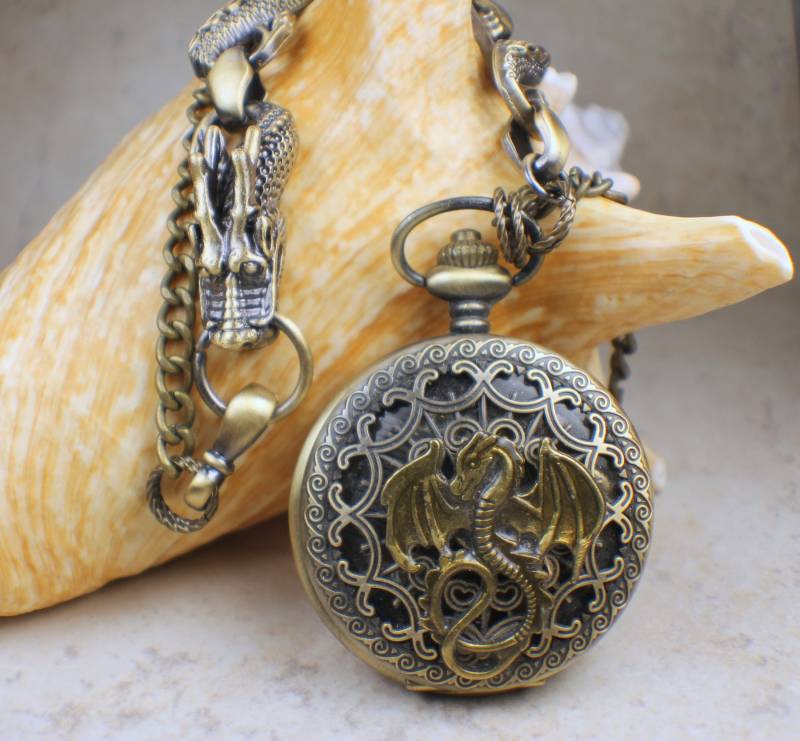 Bronze Drache Medaillon Halskette Steampunk Uhr Schmuck von Charsfavoritethings