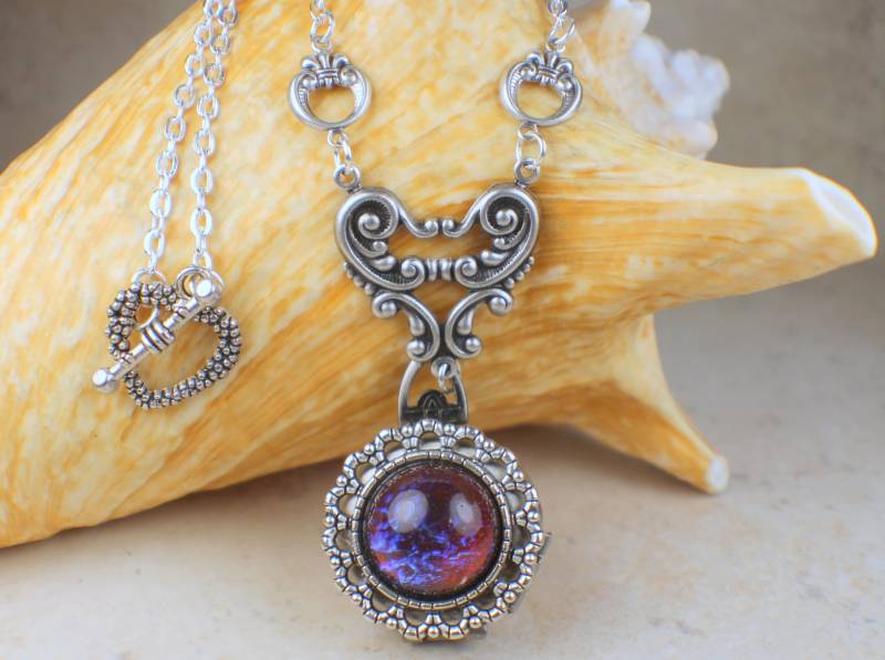 Feueropal Foto Locket Halskette Silber Multi-Bilderrahmen von Charsfavoritethings