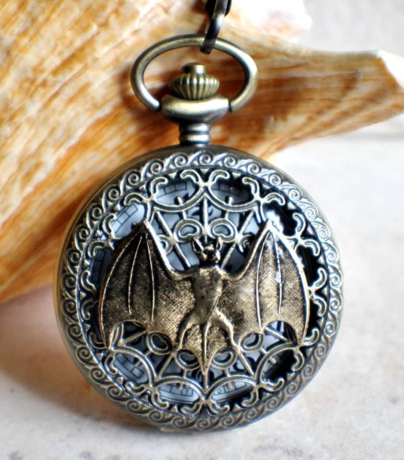Bronze Fledermaus Taschenuhr Gothic Tigerauge Kette von Charsfavoritethings